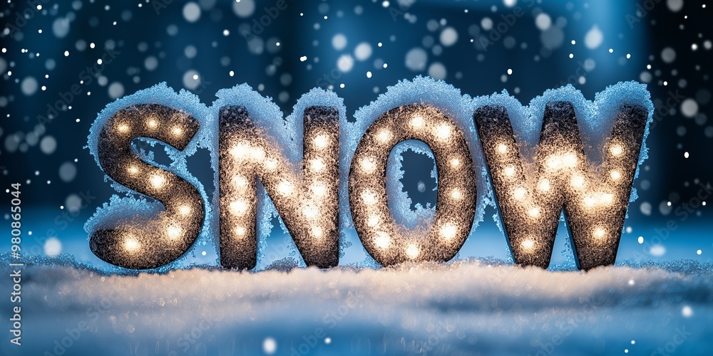 Poster snow is lit up in a snowflake shape. the snow is lit up with lights and he is glowing