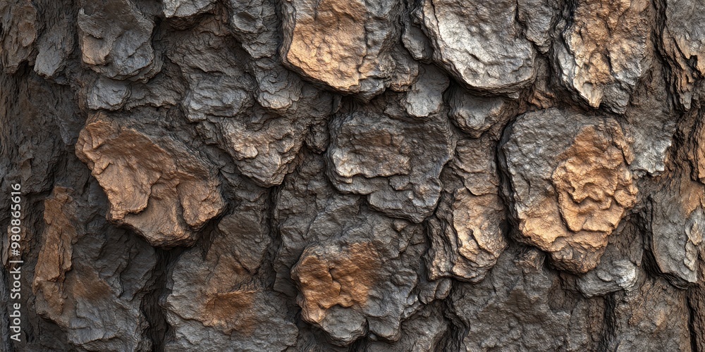 Aufkleber close-up view of textured tree bark showcasing natural patterns and colors.