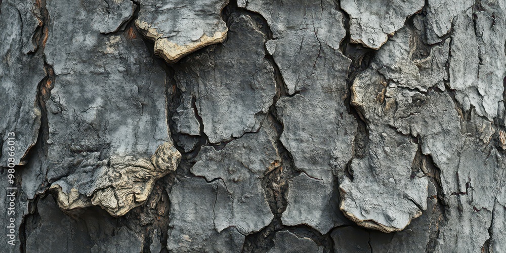 Poster close-up view of textured tree bark showcasing natural patterns and colors.