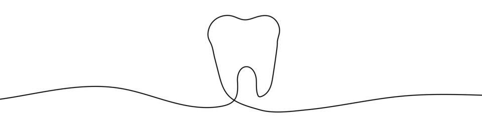 Continuous line drawing of tooth. Single line drawing of a tooth. Line art tooth. Vector illustration.