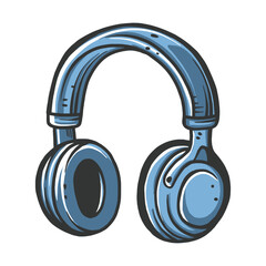 A sleek, modern pair of headphones in a cartoon style, featuring smooth lines and rounded ear cups.