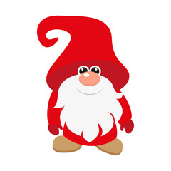 Vector illustration. Gnome Santa Claus cartoon on white background.