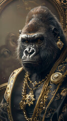 Obraz premium Luxurious gorilla with an open tail, full face, jewelry