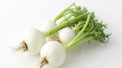 A single, fresh vegetable is placed on a clean and unblemished white background. The vegetable has a natural shape, with its unique curves and contours. It might have a vibrant color that catches the 