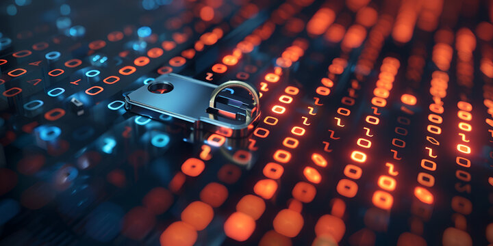 "Digital Security and Data Protection in Binary Code  "|Cybersecurity Concept with Lock and Binary Encryption"