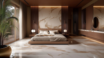 3d render of interior in the bedroom, modern style on base