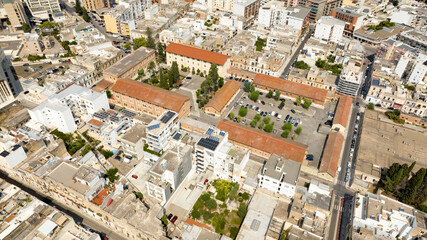 Aerial view of a barracks.