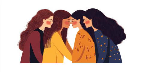 Fototapeta premium Empowering women supporting each other through emotional struggles, showcasing unity and compassion. This illustration captures essence of friendship and solidarity