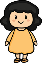 Obraz premium Cute Vector Girl Character with Black Hair and Dress