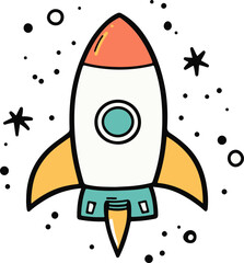 Colorful Vector Rocket in Outer Space