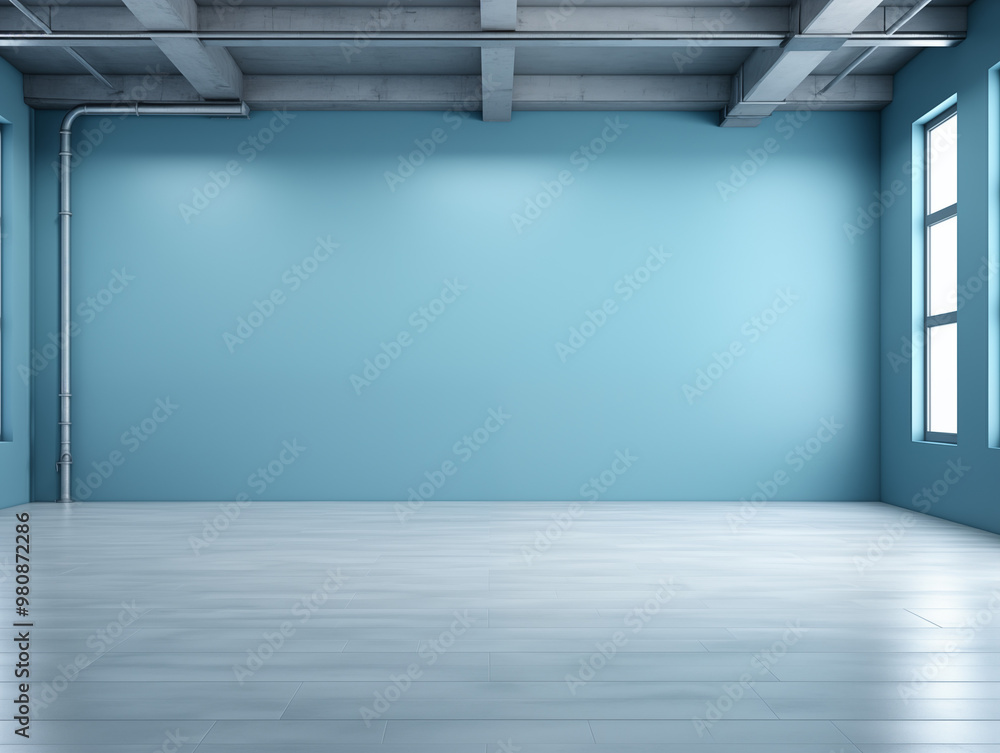 Wall mural blue color empty room. clean apartment. dance and yoga studio. minimalistic interior for showing pro