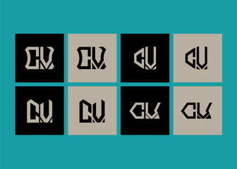 CV minimalist and classic logo set design. CV monogram polygonal and circle shape vector.