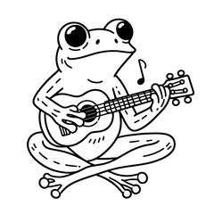 frog playing ukulele guitar doodle line sketch