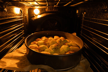 close up of baked home made apple cake