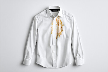 a white dress shirt with visible coffee stains