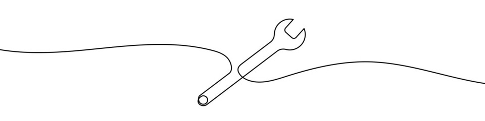 Continuous line drawing of wrench. Single line drawing of a wrench. Line art wrench. Vector illustration.