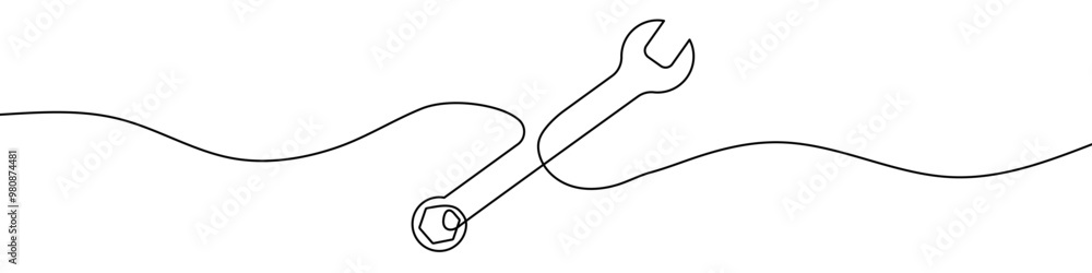 Poster continuous line drawing of wrench. single line drawing of a wrench. line art wrench. vector illustra