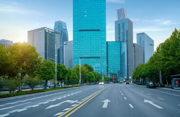 Obraz premium Urban roads and office buildings in the financial district, Hangzhou, China