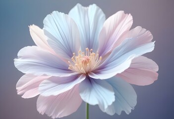 A delicate and ethereal bloom captured in soft pastel hues, showcasing gentle shades of blue, pink, and lavender. 