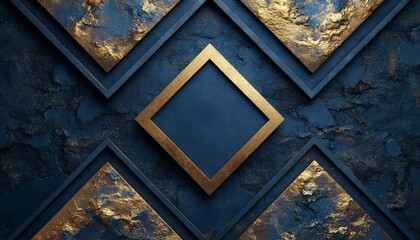 Abstract Gold and Blue Geometric Pattern with Diamond Frame
