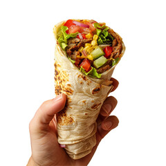 A hand holding wraps isolated on transparent background, PNG file