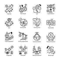 Fototapeta premium Collection of Trade War Linear Icons