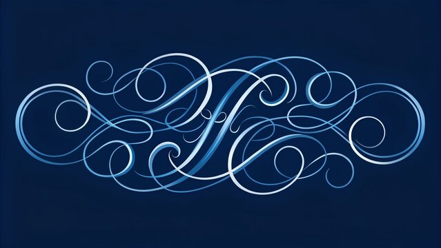 Elegant script font featuring flowing loops and whorls in a beautiful shade of blue, perfect for adding a