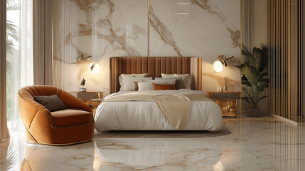 3d render of interior in the bedroom, modern style on base