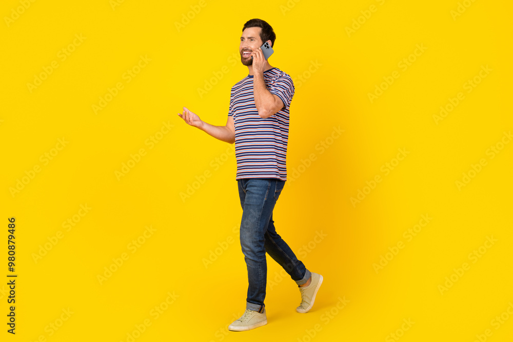 Aufkleber full body length photo of handsome model young guy advertising mobile network operator services phon