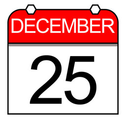 Classic daily calendar for December 25. Christmas. Religious and cultural celebration. Santa Claus.