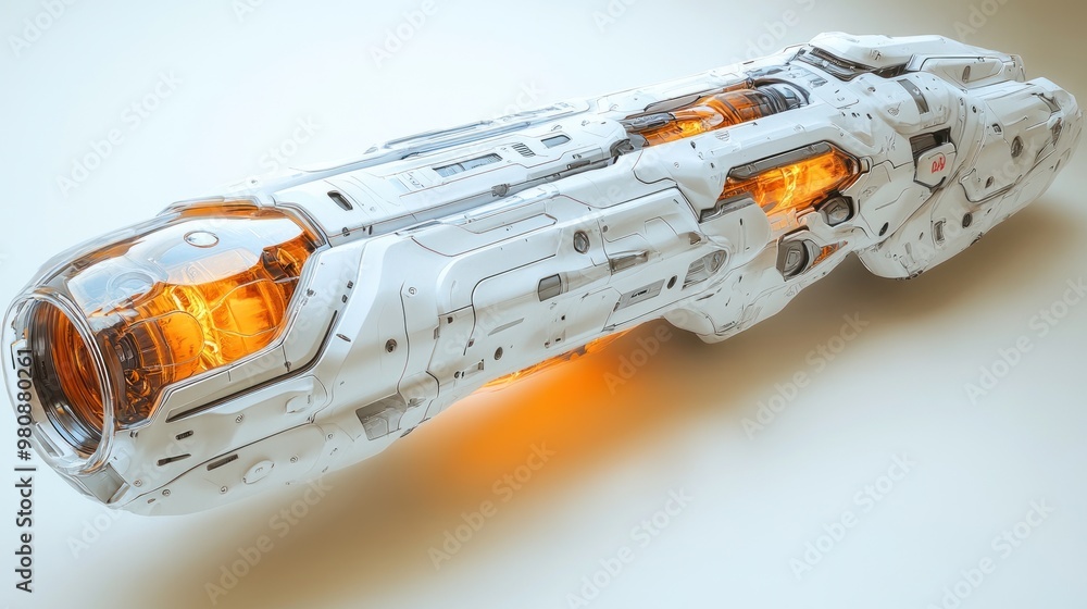 Poster futuristic sci-fi weapon with glowing elements and intricate design.