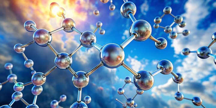 Ethereal molecular structure of C2H4O, also known as ethylene oxide, floats in mid-air, showcasing its intricate atomic