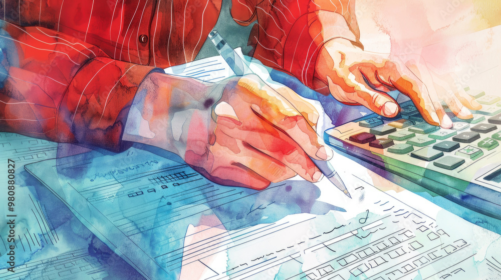 Poster hands are seen working diligently with a calculator and taking notes, showcasing a focused effort on