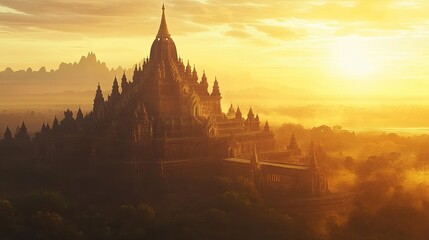 Ancient temples of Bagan at sunset.