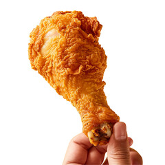 A hand holding chicken crispy leg isolated on transparent background, PNG file
