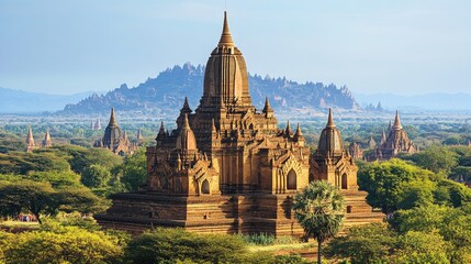 Ancient temples of Bagan with a colorful festival taking place.