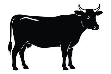 Shorthorn Cow Silhouette, Farm Animal Silhouette, Cattle Illustration, Vector Icon, Ranch Livestock Clipart