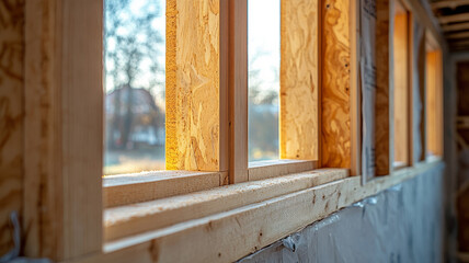 Sunlight shining through unfinished wooden-framed windows.