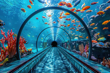 an underwater tunnel at the aquarium