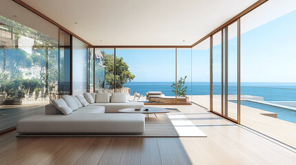 Fototapeta premium Minimalist interior design of modern living room.