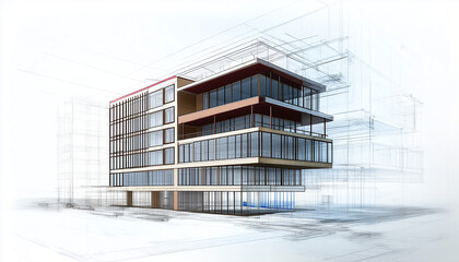 Wireframe of a Building in Vectorworks Render