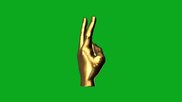 Gold hands showing encouragement. Gold model rotates on black background.