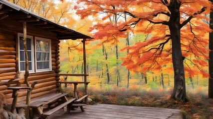cabin with autumn
