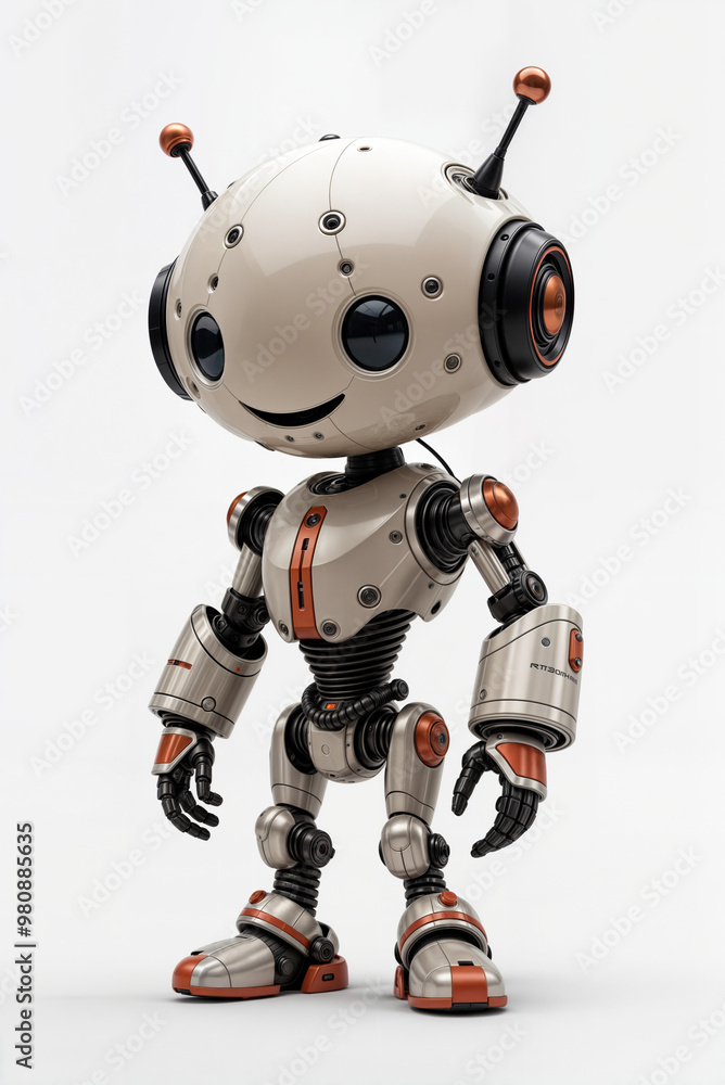 Poster cute robot android isolated on white background, artificial intelligence. generative ai