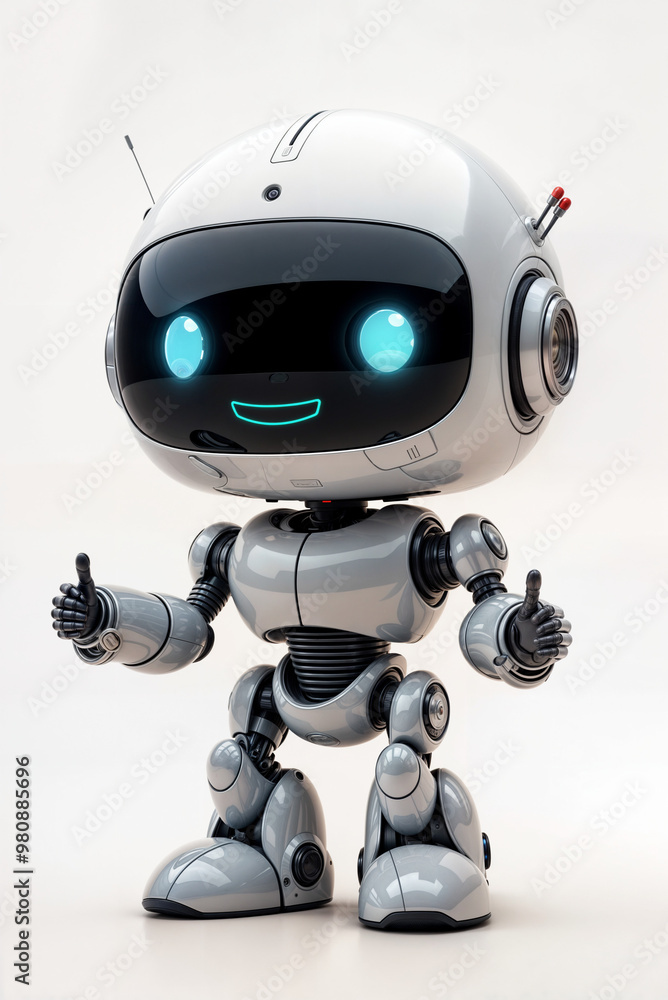 Poster cute robot android isolated on white background, artificial intelligence. generative ai