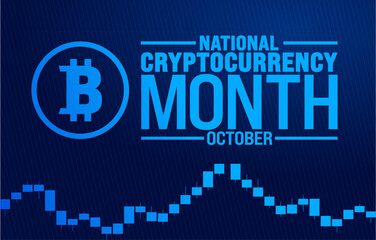 National cryptocurrency month background or banner design template is observed every year in October. Holiday concept. Template for card, poster, placard, template. eps 10