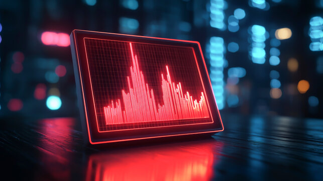 A futuristic illustration of a red sound wave display on a digital screen. Perfect for technology and music themes.
