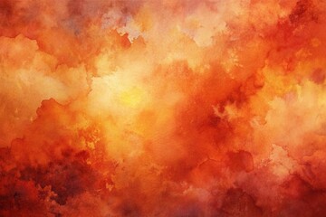 Fototapeta premium Vibrant orange and garnet hues blend together in a whimsical watercolor texture, creating a mesmerizing abstract design with soft, blended brushstrokes and subtle gradient effects.