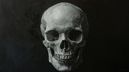 Detailed skull painting with realistic shading, dark background