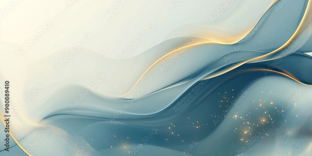 Poster this image showcases a smooth abstract design with flowing lines in calming blue and gold hues. the 